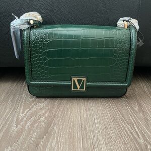 Victoria Secret Emerald Croc Crossbody with gold Chain Straps